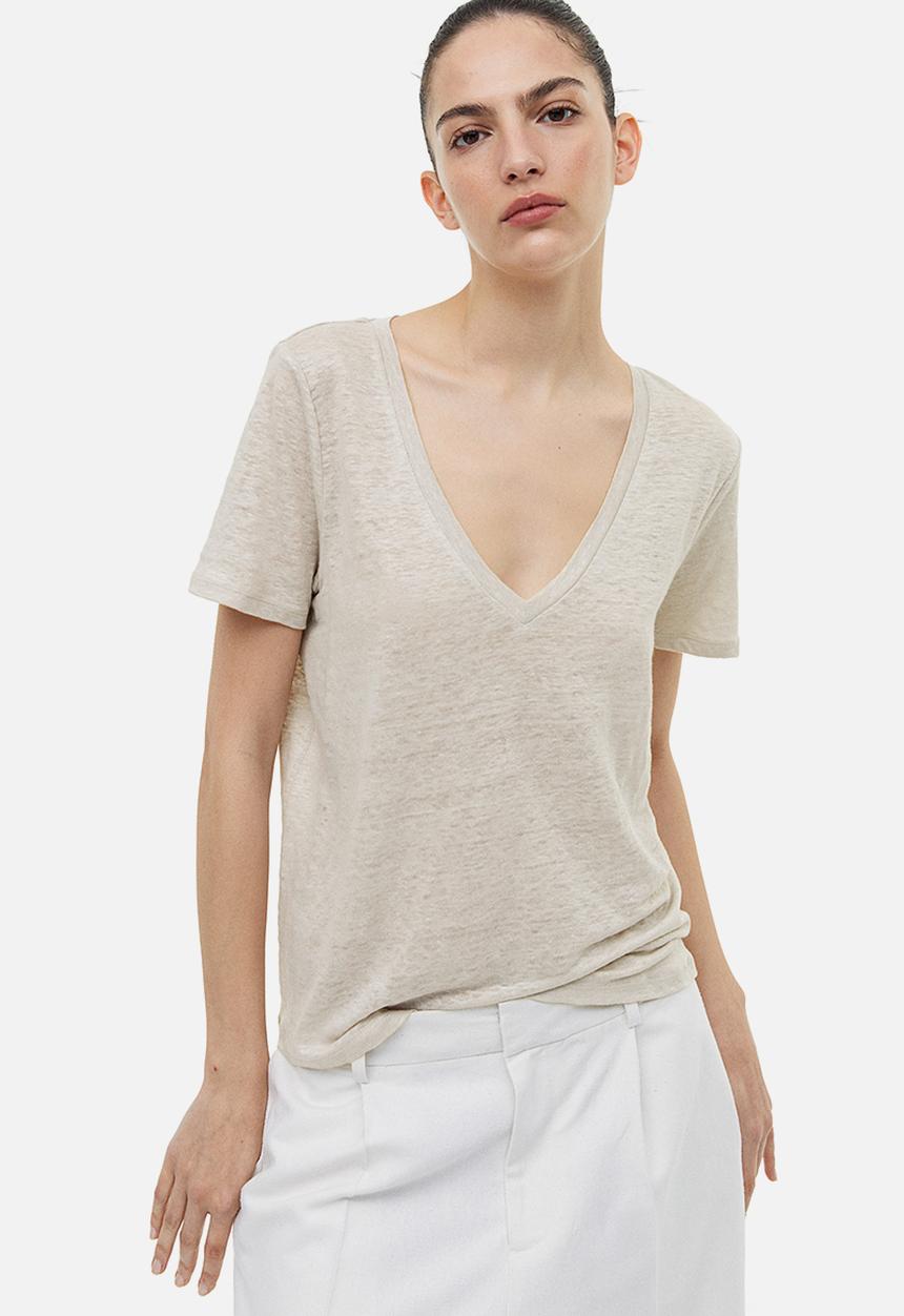 H&M - Linen t-shirt - light beige 