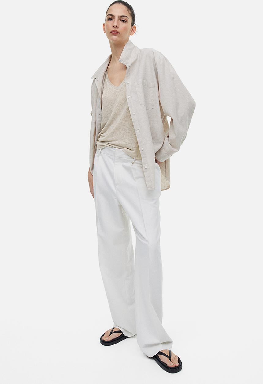 H&M - Linen t-shirt - light beige 