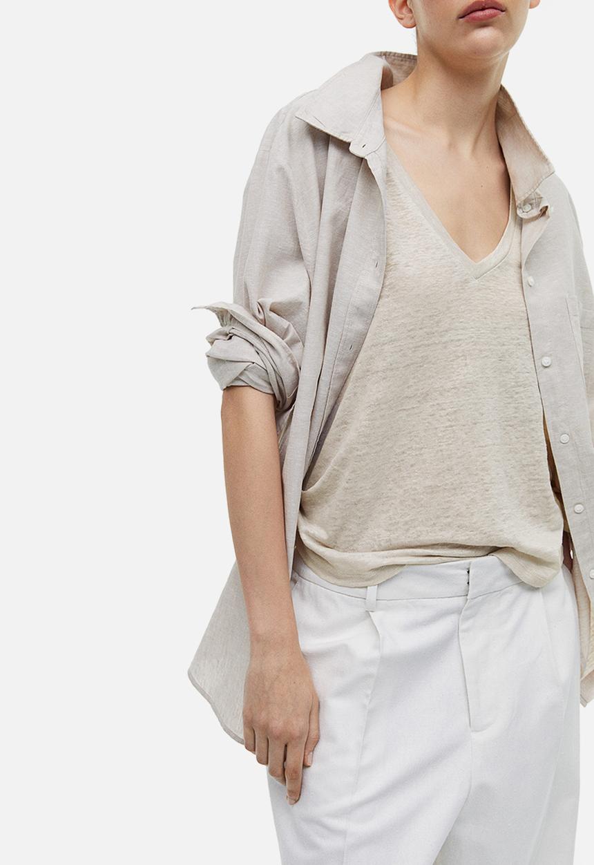 H&M - Linen t-shirt - light beige 