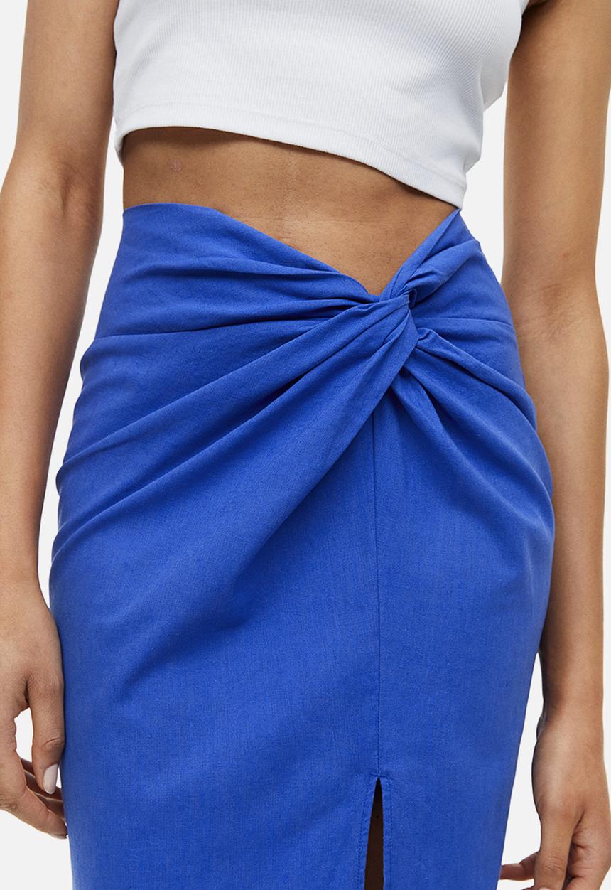 H&M - Knot-detail linen-blend skirt - bright blue