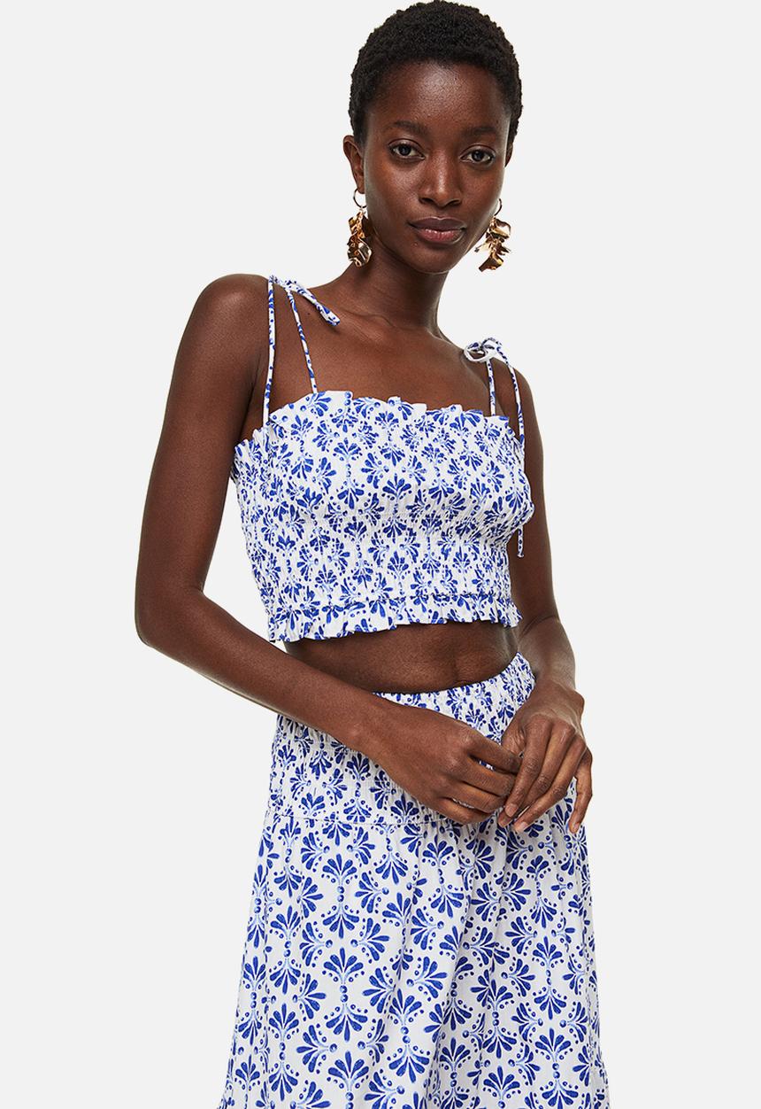 H&M - Smocked crop top - white
