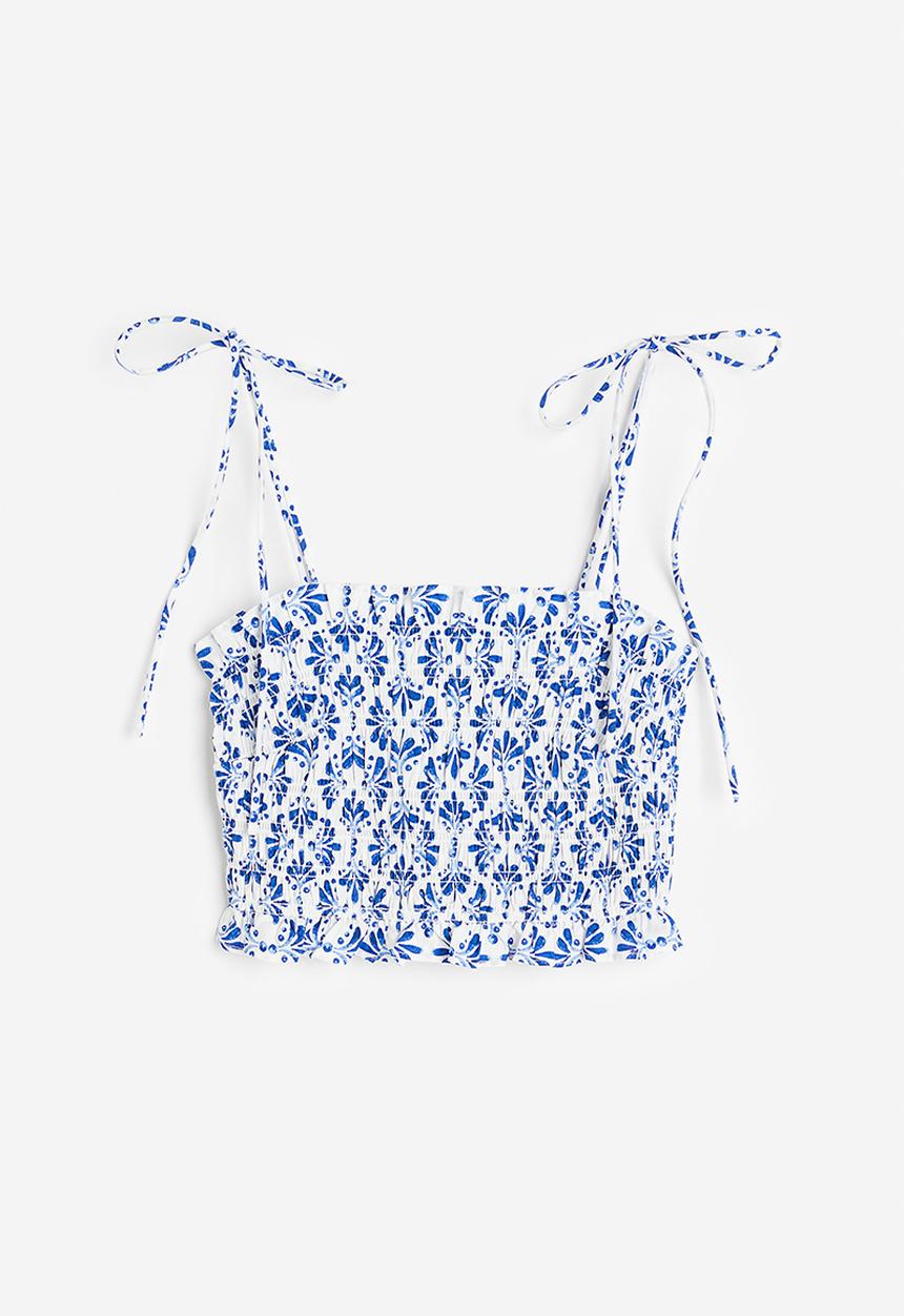 H&M - Smocked crop top - white