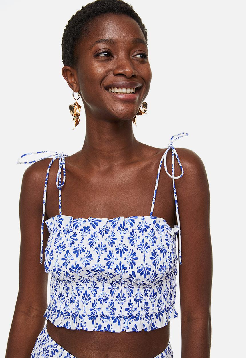 H&M - Smocked crop top - white