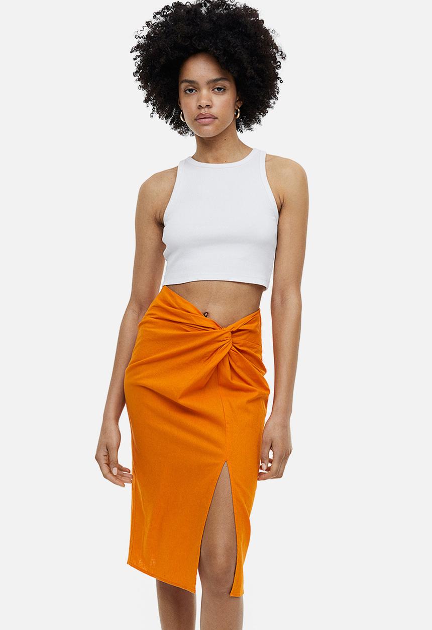 H&M - Knot-detail linen-blend skirt - orange