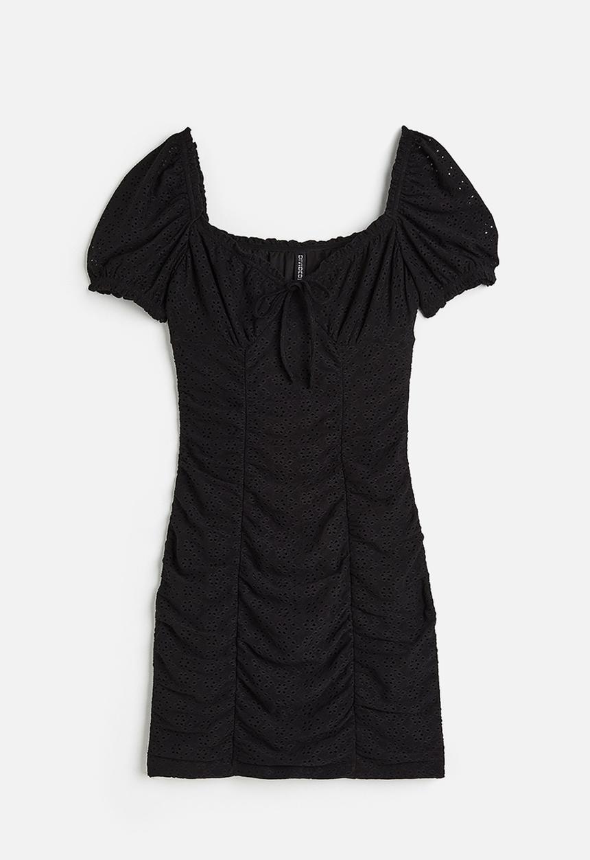 H&M - Gathered broderie anglaise dress - black