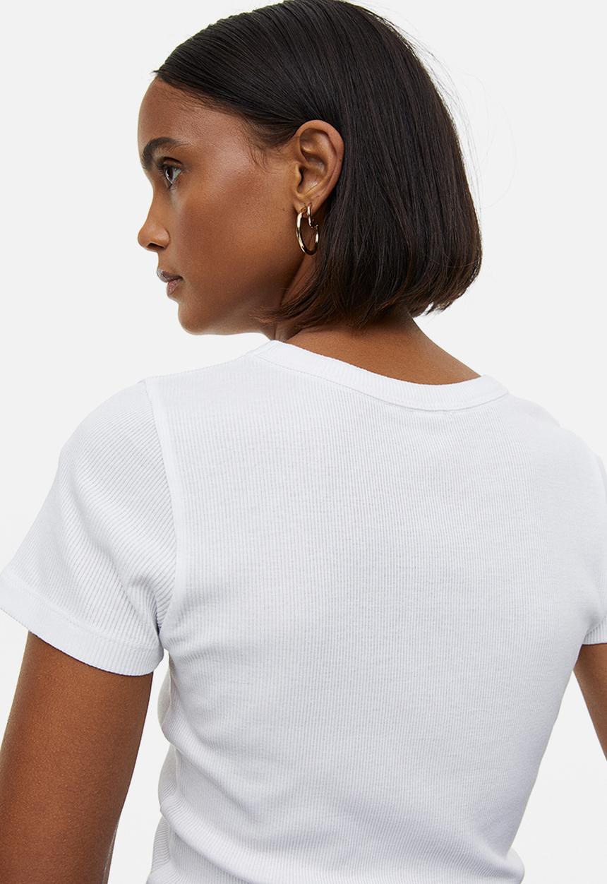 H&M - Ribbed modal-blend t-shirt - white