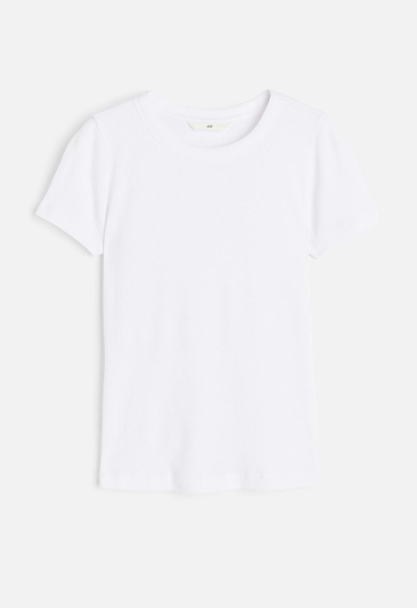 H&M - Ribbed modal-blend t-shirt - white
