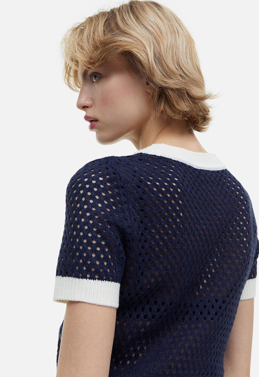 H&M - Hole-knit top - dark blue/cream