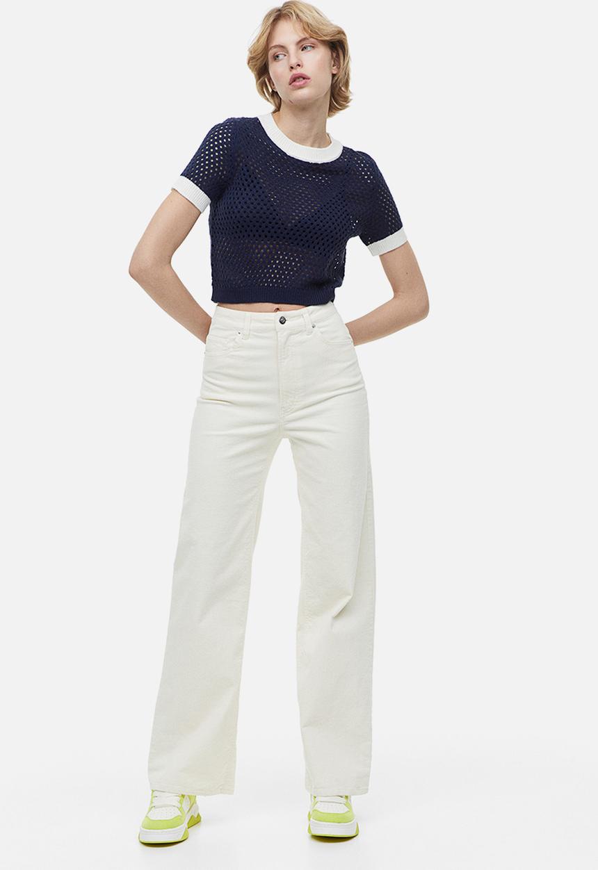 H&M - Hole-knit top - dark blue/cream