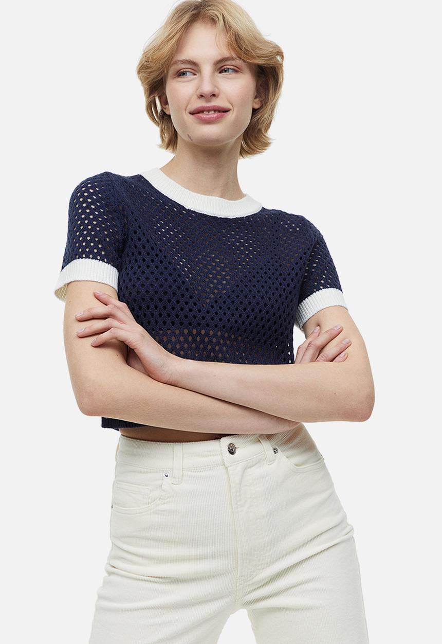 H&M - Hole-knit top - dark blue/cream