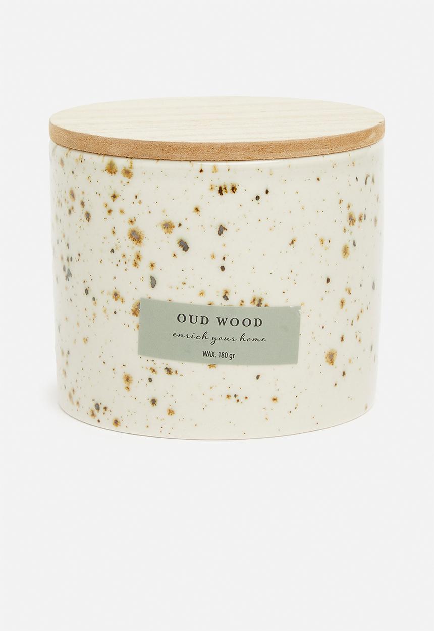 H&S - Speckle Ceramic Candle - Light Grey/Oud Wood