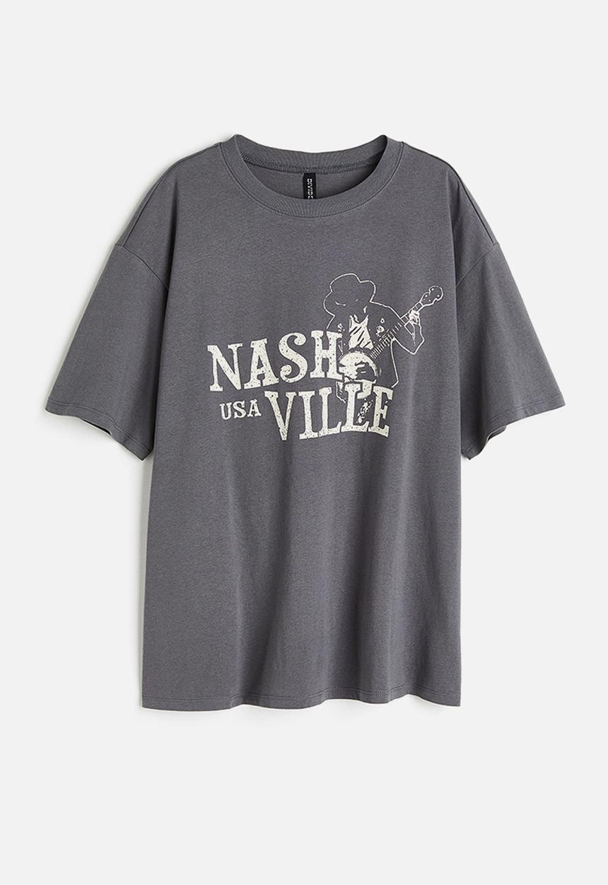 H&M - Oversized printed T-shirt - grey nashville