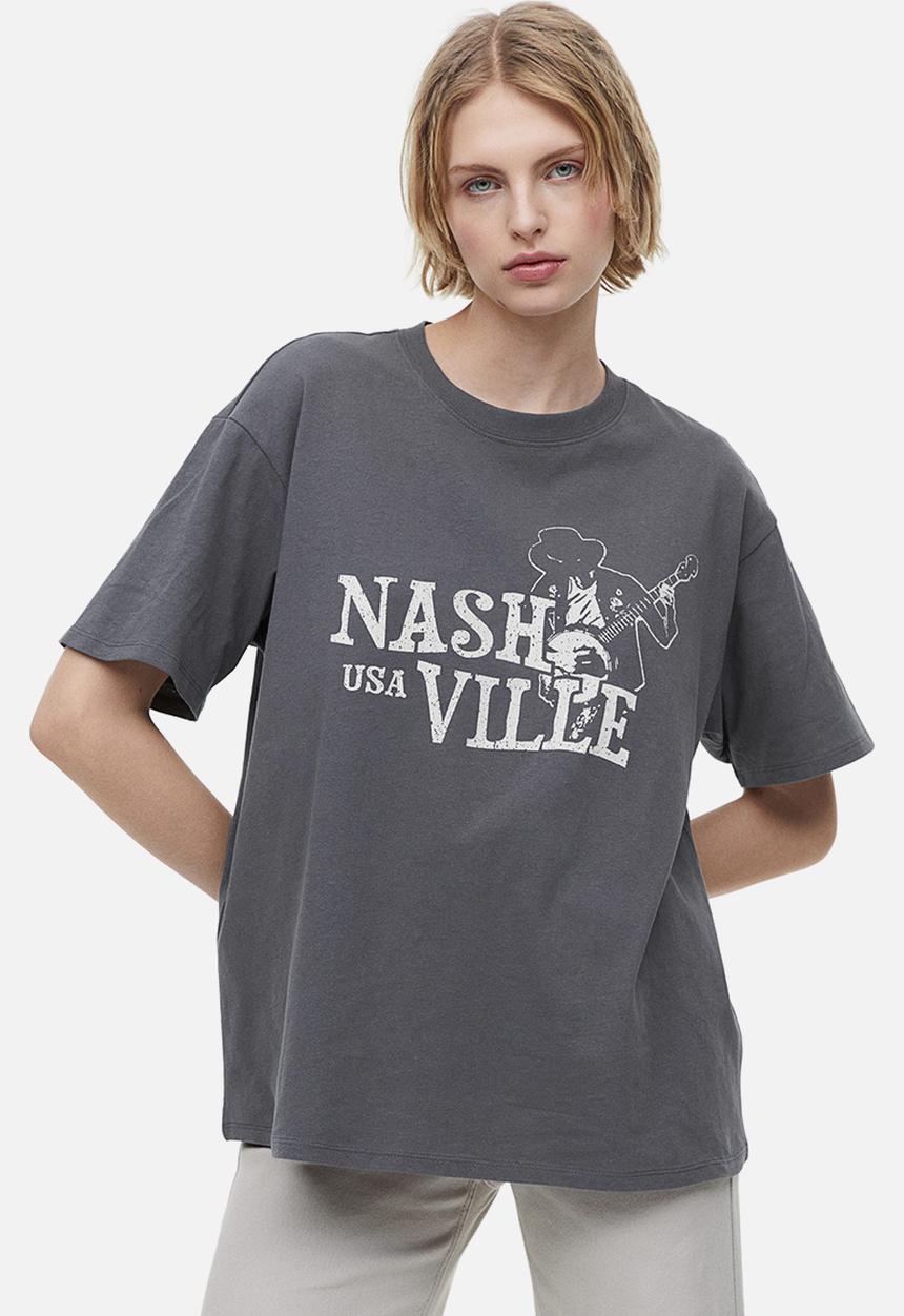 H&M - Oversized printed T-shirt - grey nashville