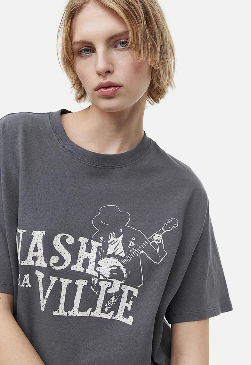 H&M - Oversized printed T-shirt - grey nashville
