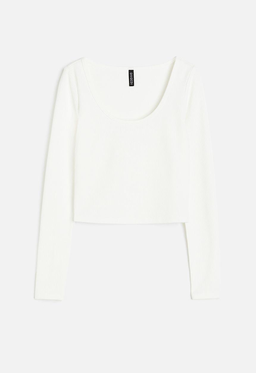 H&M - Ribbed jersey top - white