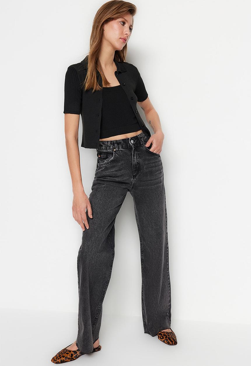 Trendyol - High rise wide leg  jeans - black