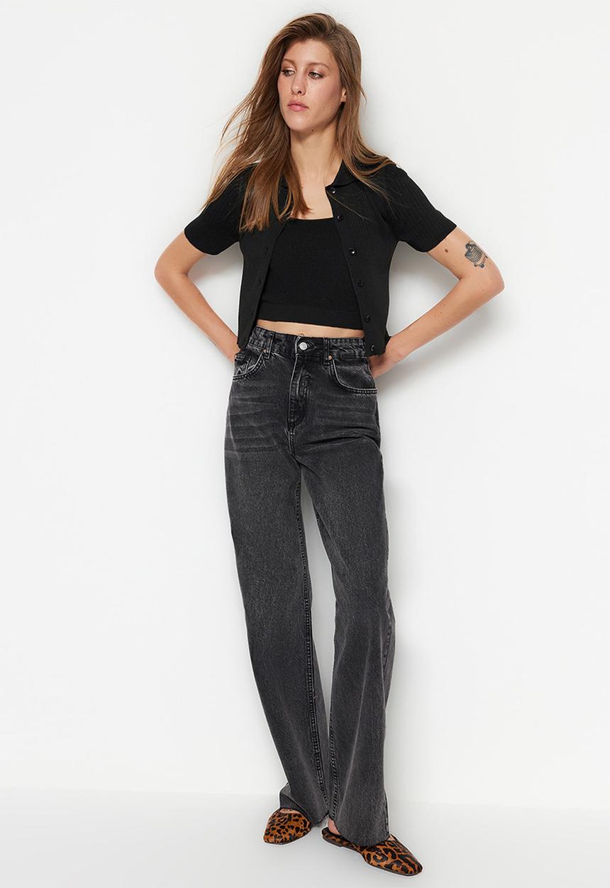 Trendyol - High rise wide leg  jeans - black