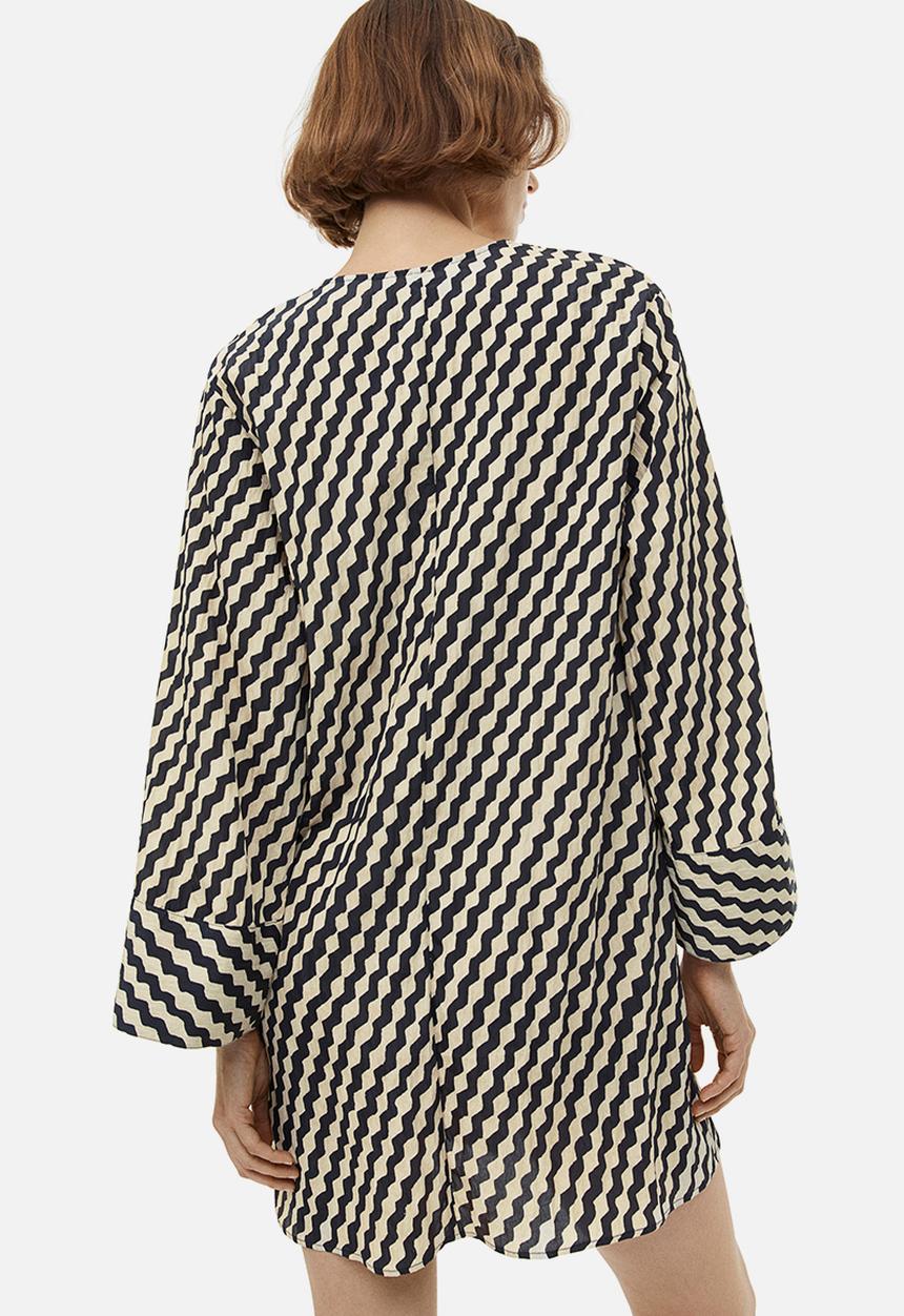 H&M - Textured-weave knot-detail dress - black / patterned 