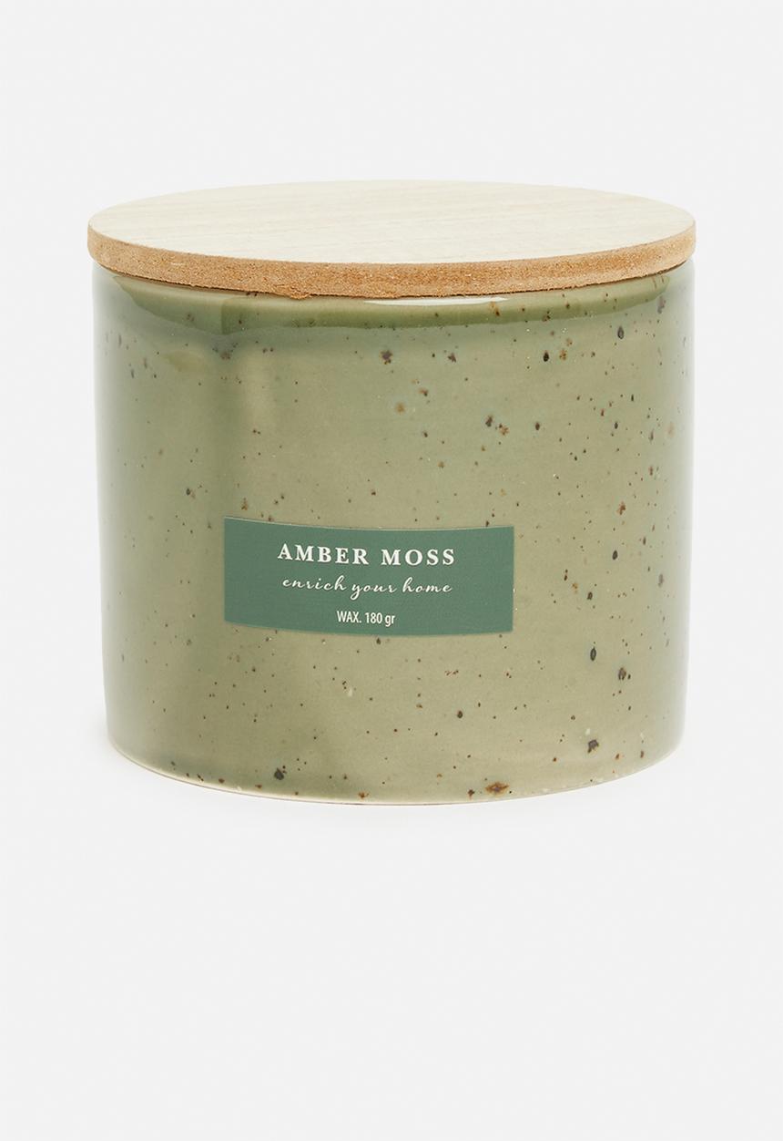 H&S - Speckle ceramic candle - green/amber moss