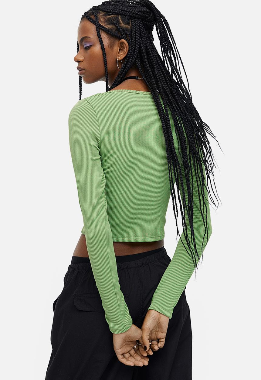 H&M - Ribbed jersey top - green