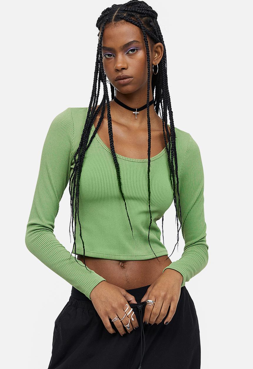 H&M - Ribbed jersey top - green