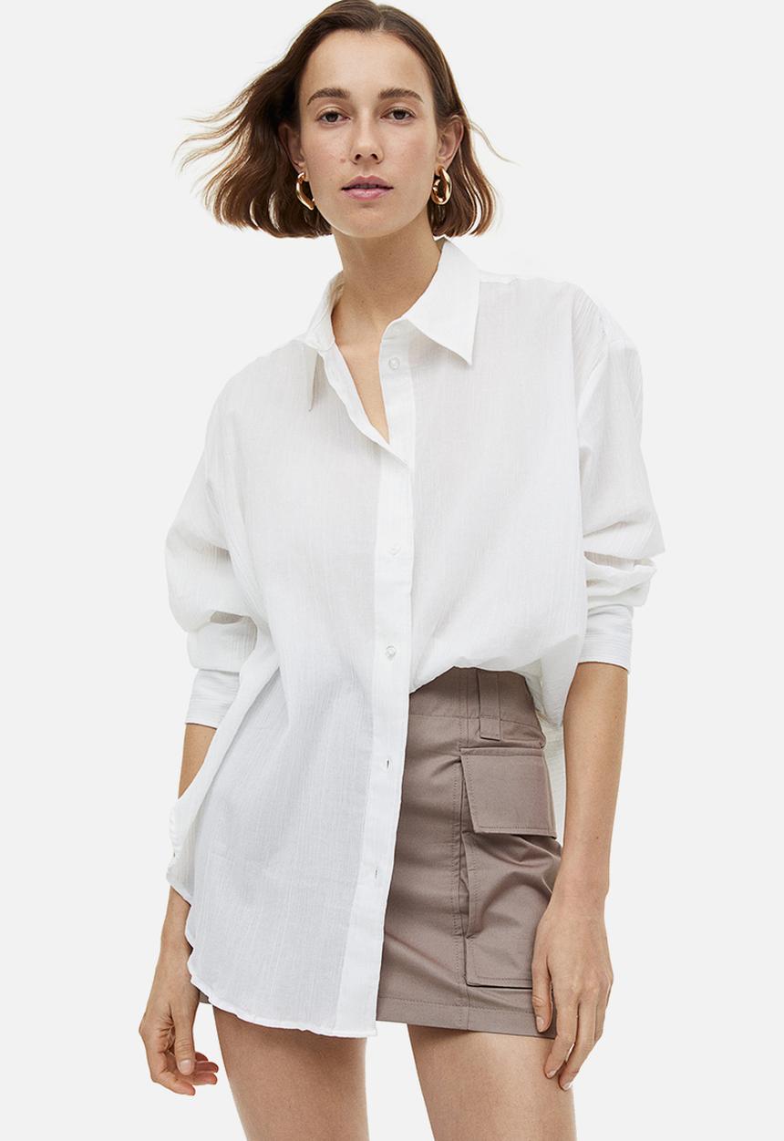 H&M - Oversized crinkled shirt - white