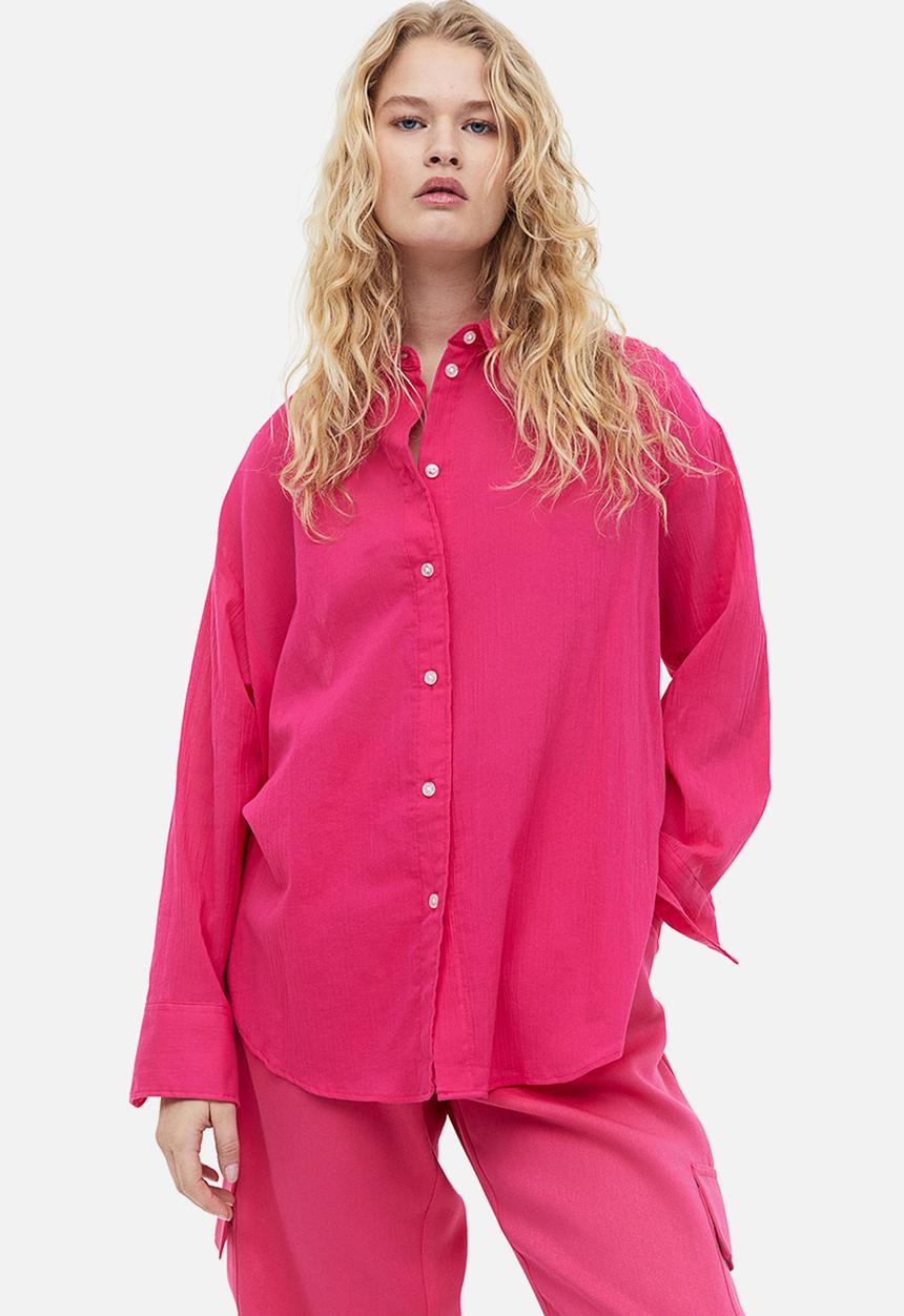 H&M - Oversized crinkled shirt - cerise 