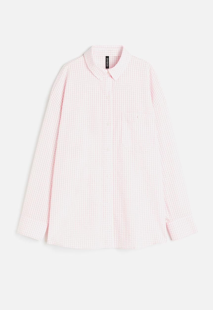 H&M - Oversized seersucker shirt - light pink checked 