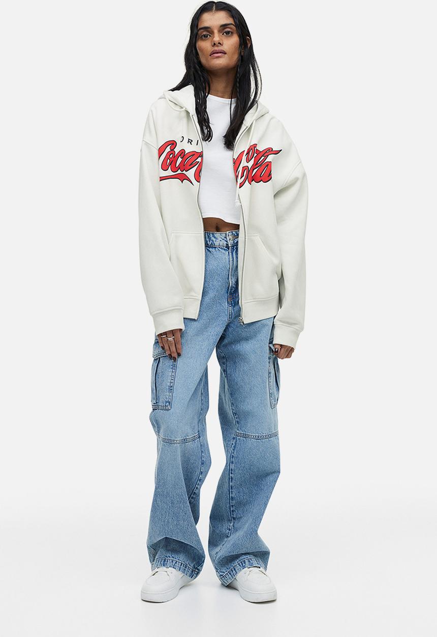 H&M - Printed zip-through hoodie - white