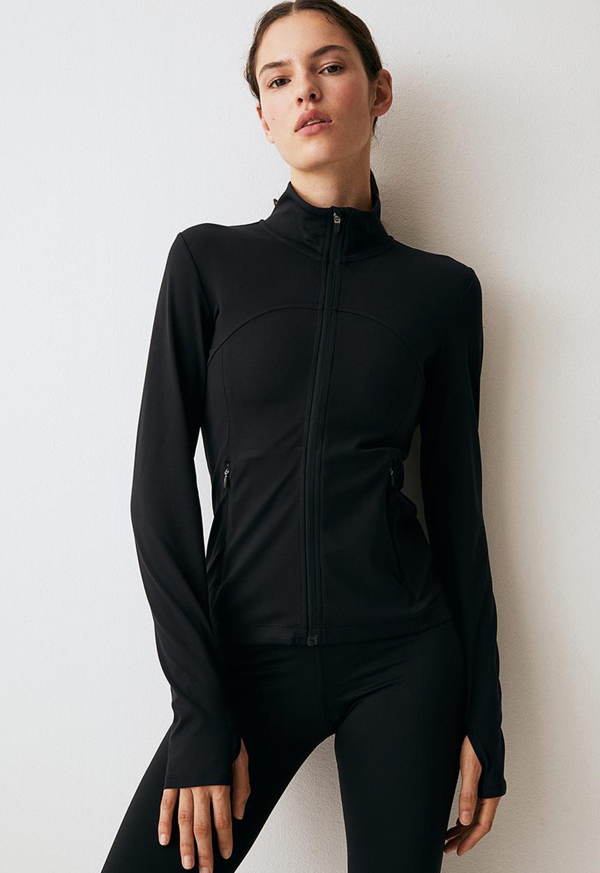 H&M - Softmove™ zip-through sports top - black
