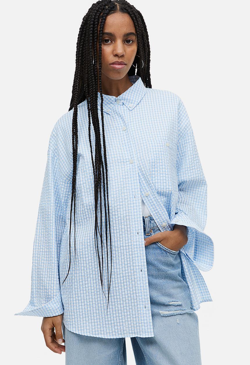 H&M - Oversized seersucker shirt - light blue checked 