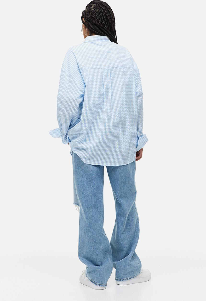H&M - Oversized seersucker shirt - light blue checked 