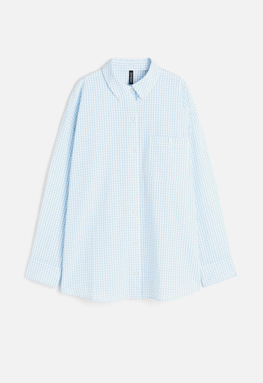 H&M - Oversized seersucker shirt - light blue checked 