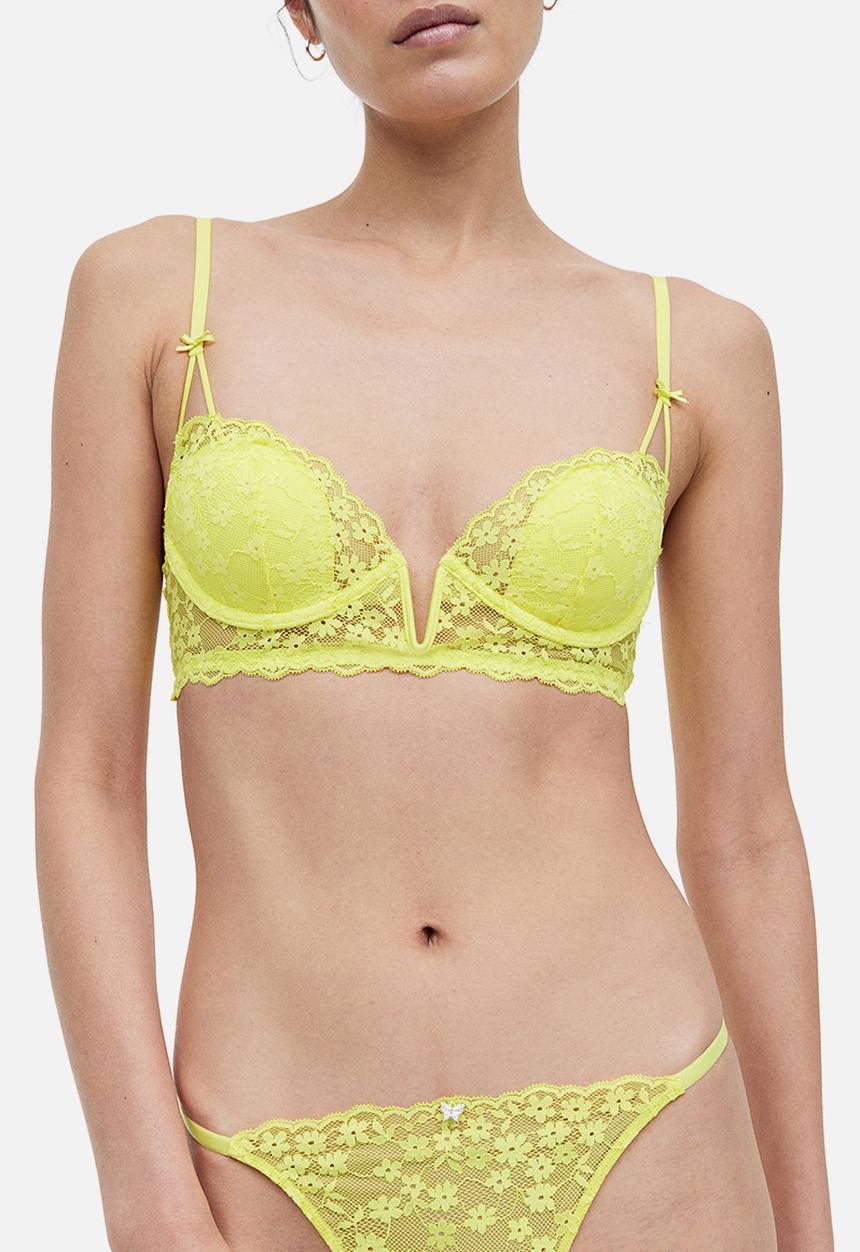 H&M - Padded underwired lace bra - yellow