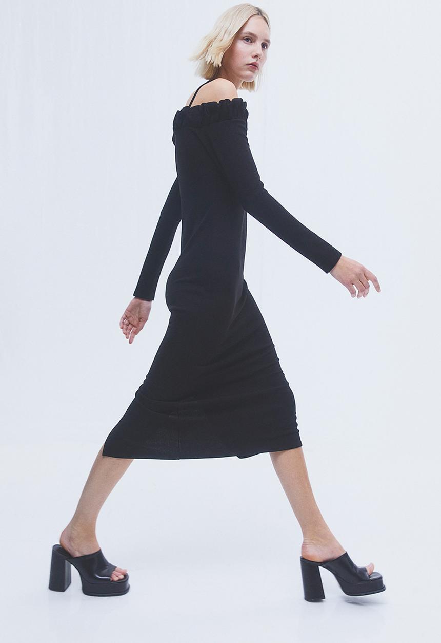 H&M - Frill-trimmed off-the-shoulder dress - black