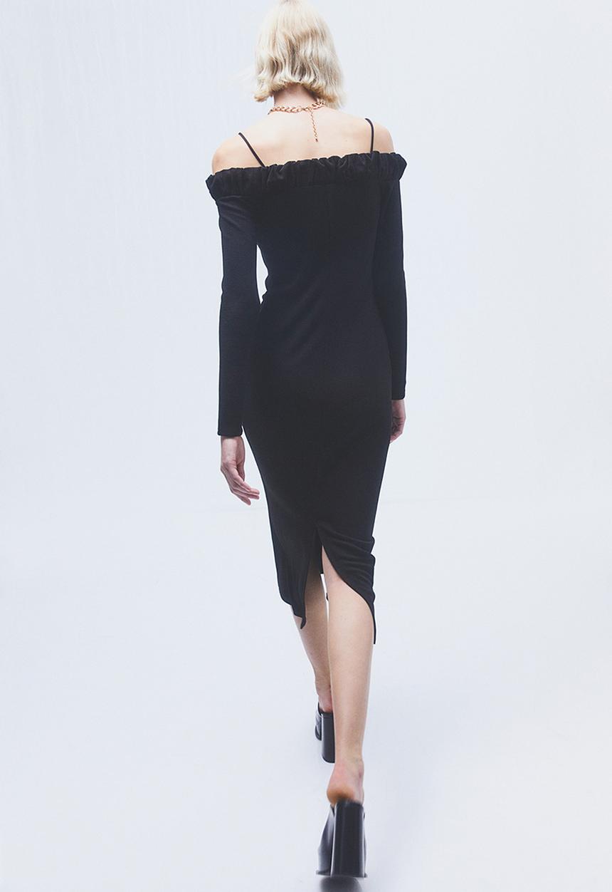 H&M - Frill-trimmed off-the-shoulder dress - black