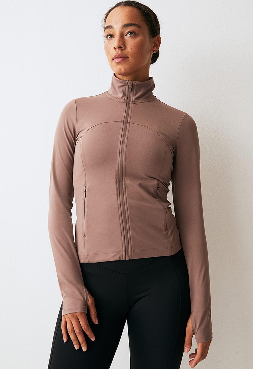 H&M - Softmove™ zip-through sports top - dark beige 