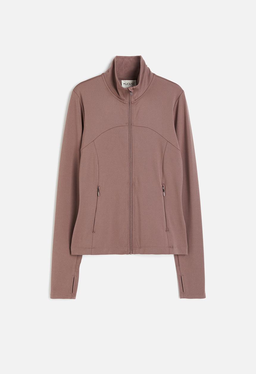 H&M - Softmove™ zip-through sports top - dark beige 