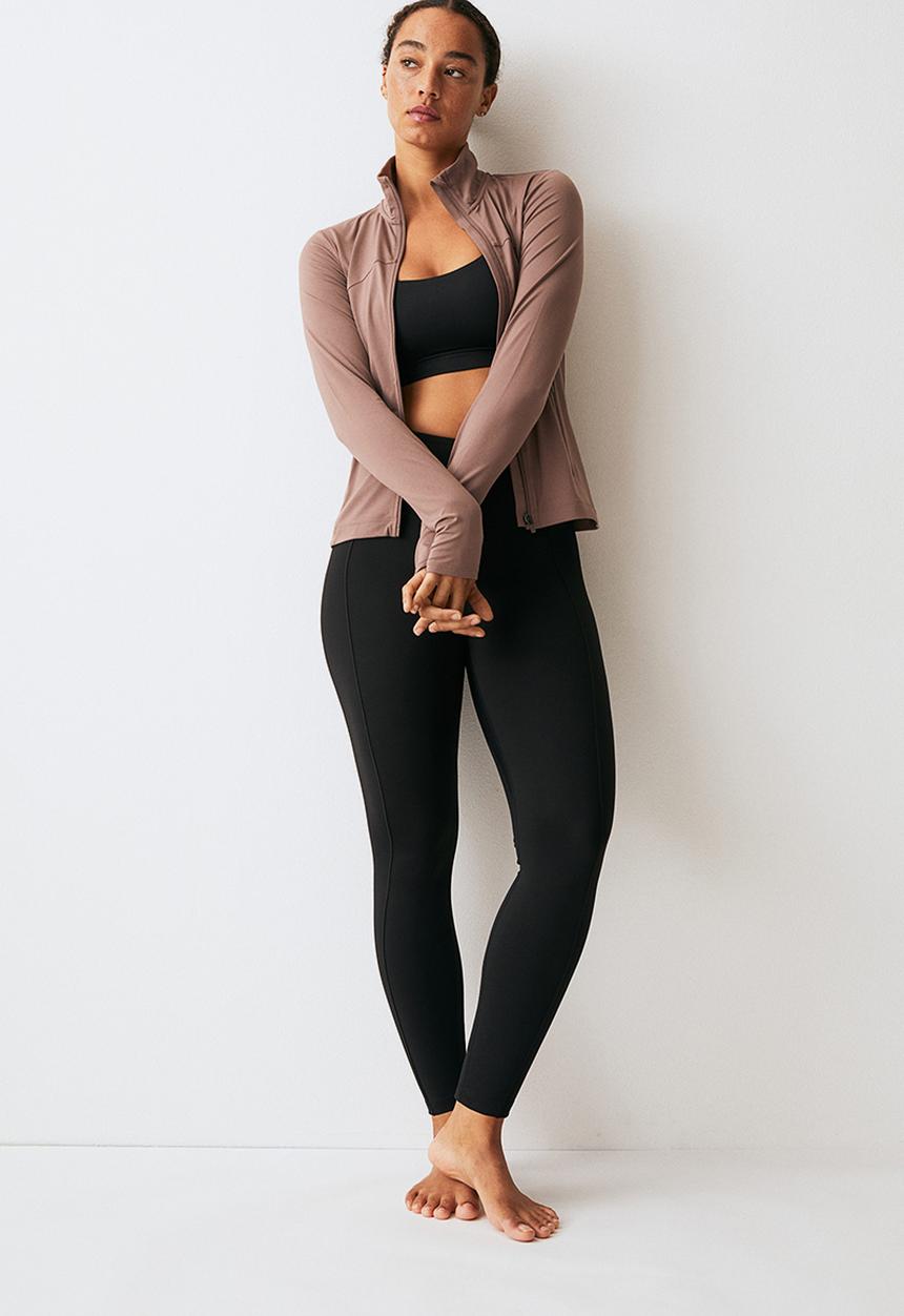 H&M - Softmove™ zip-through sports top - dark beige 