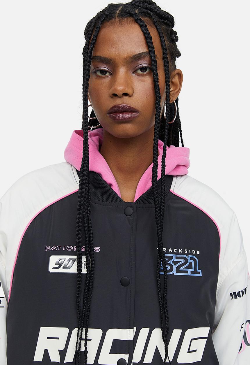 H&M - Oversized bomber jacket - black racing
