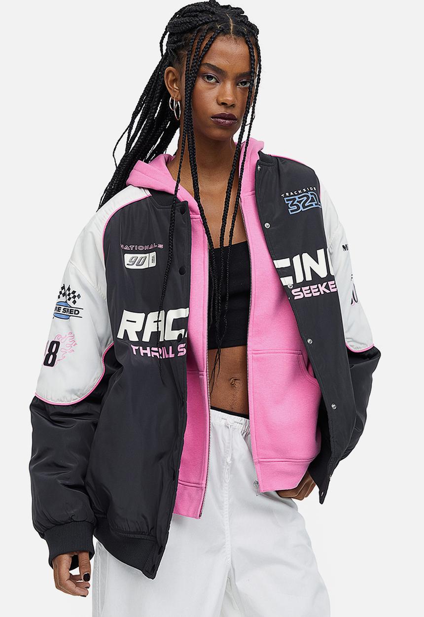 H&M - Oversized bomber jacket - black racing