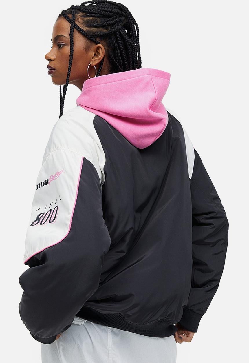 H&M - Oversized bomber jacket - black racing