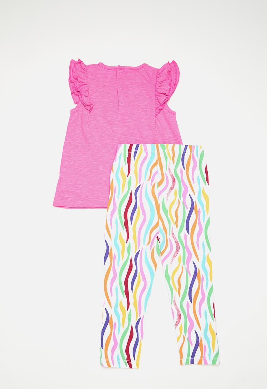 MINOTI - 2 Pack slub frill T-shirt & aop legging set - multi