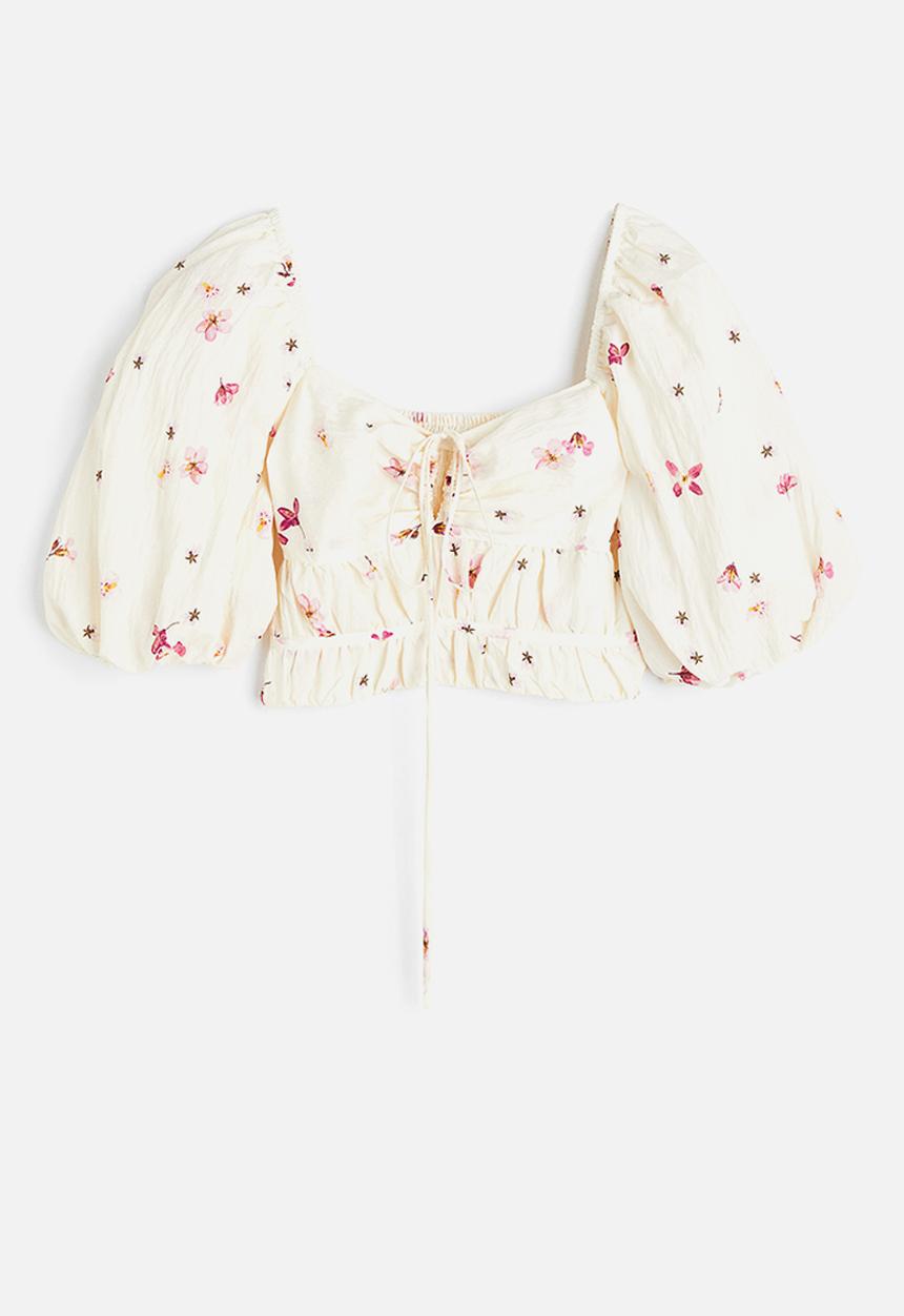 H&M - Puff sleeved cropped top - cream