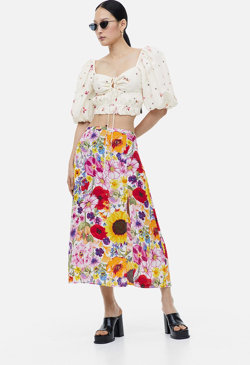 H&M - Puff sleeved cropped top - cream