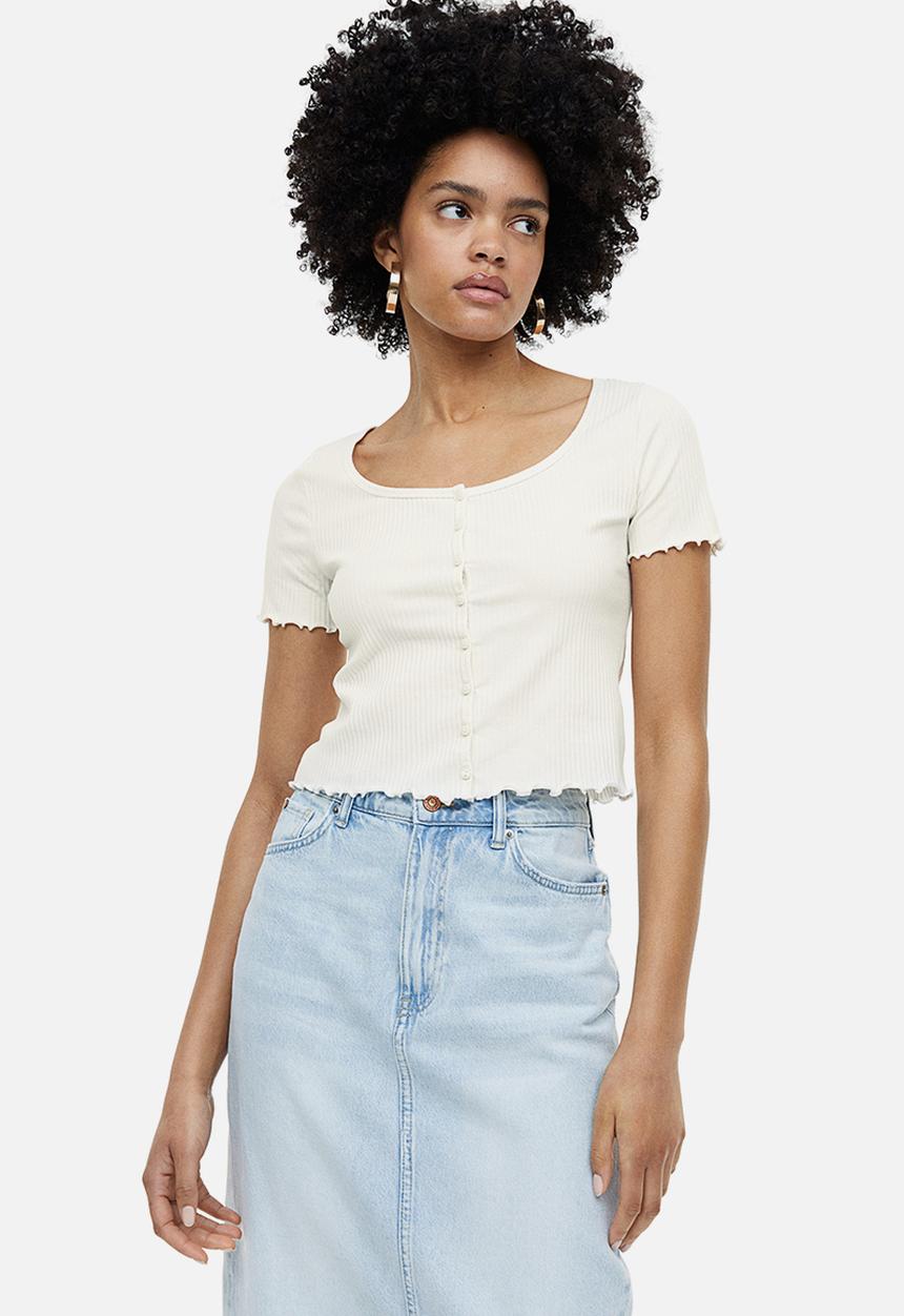 H&M - Ribbed button-front top - white