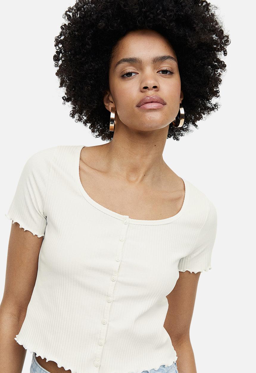 H&M - Ribbed button-front top - white