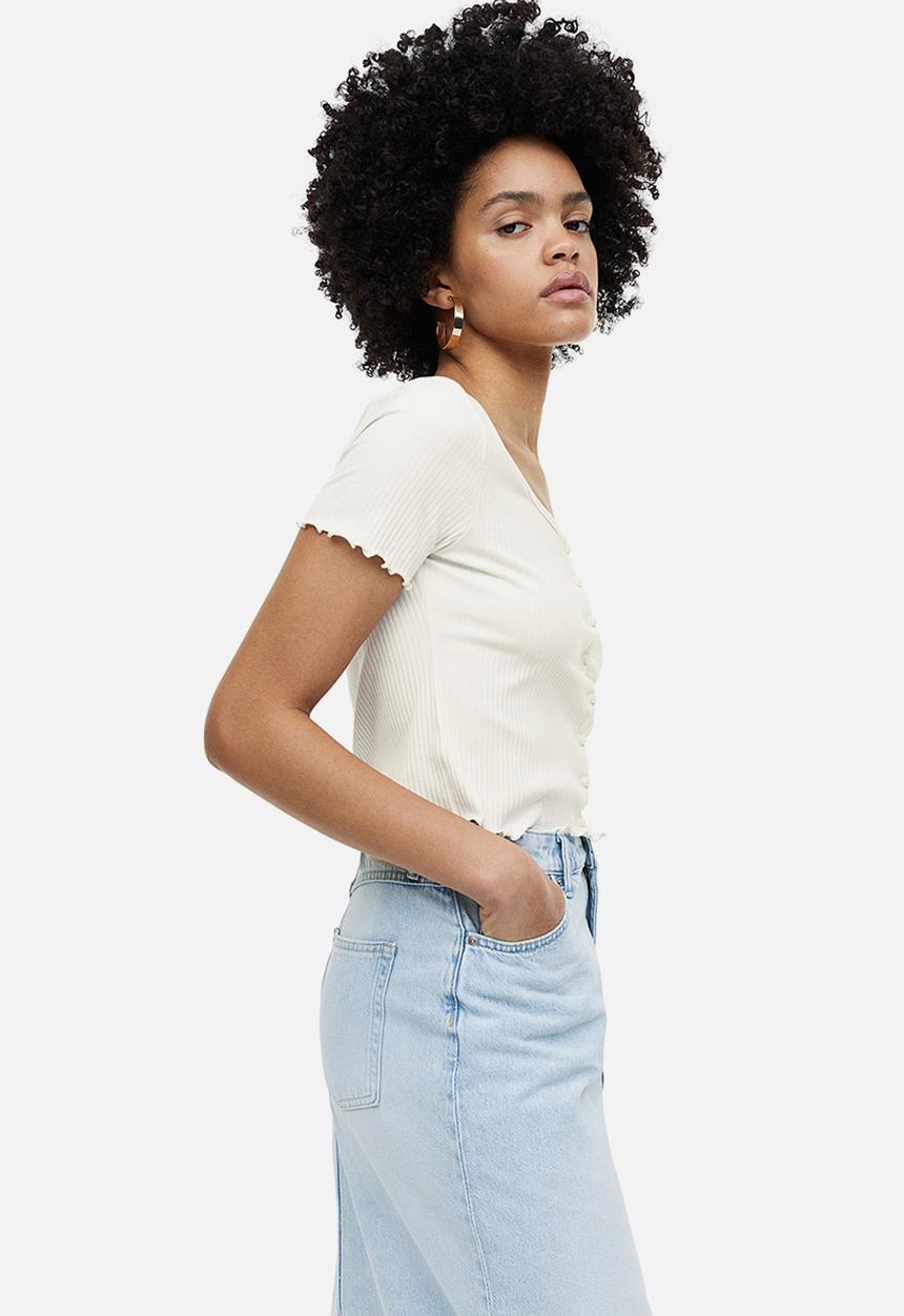 H&M - Ribbed button-front top - white