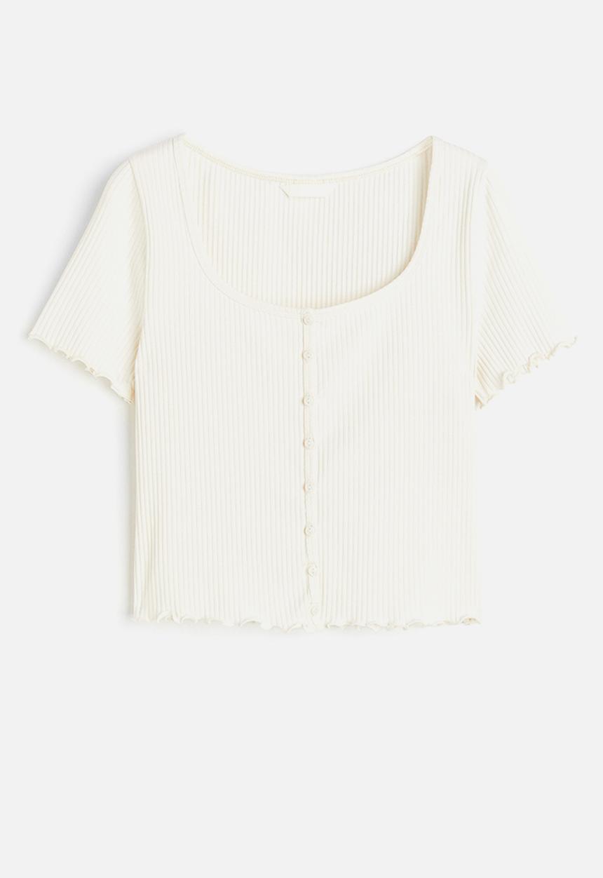 H&M - Ribbed button-front top - white
