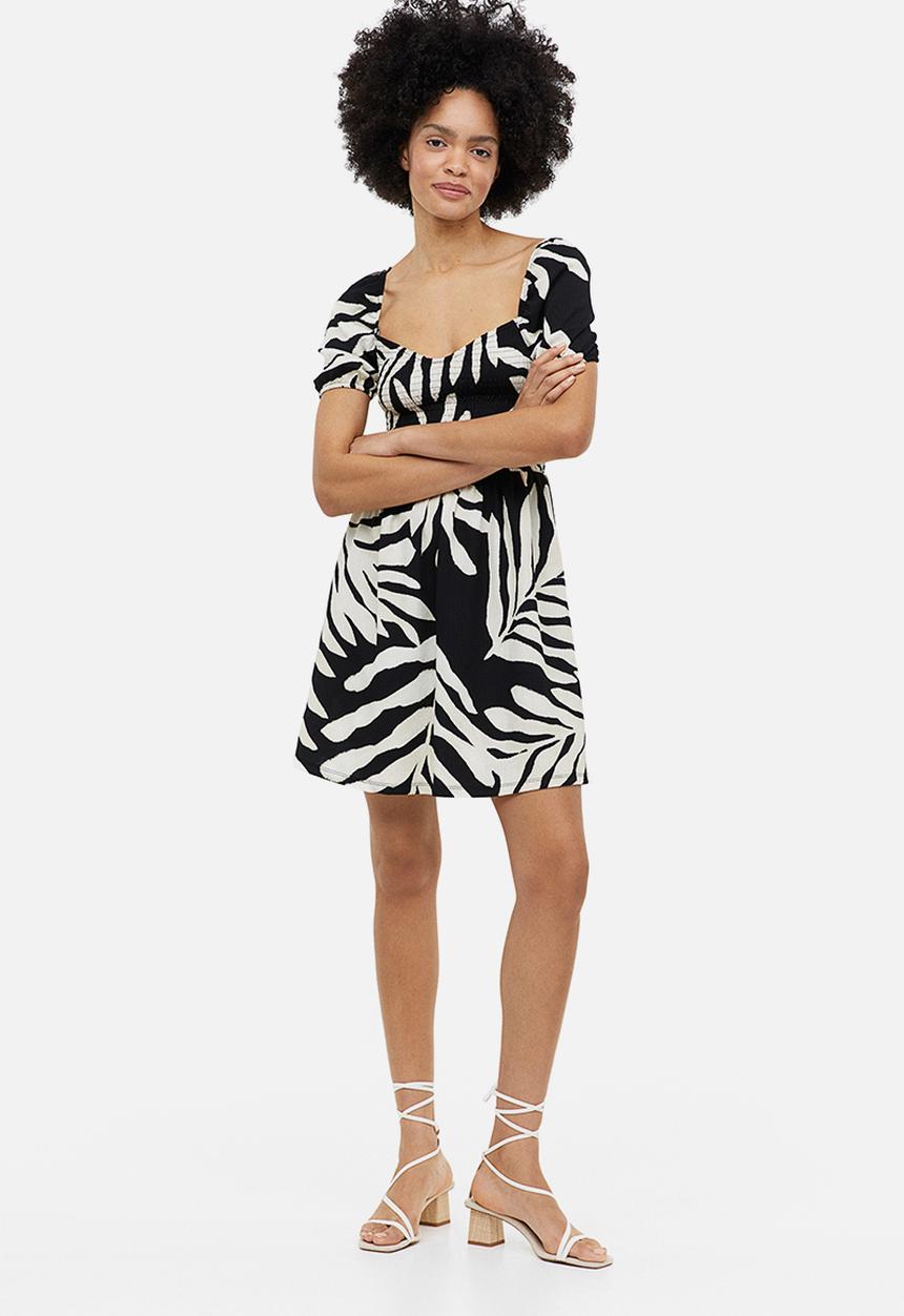 H&M - Puff-sleeved textured jersey dress - black